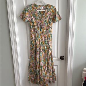 J. Crew Yellow Pink Wrap Smocked Sundress